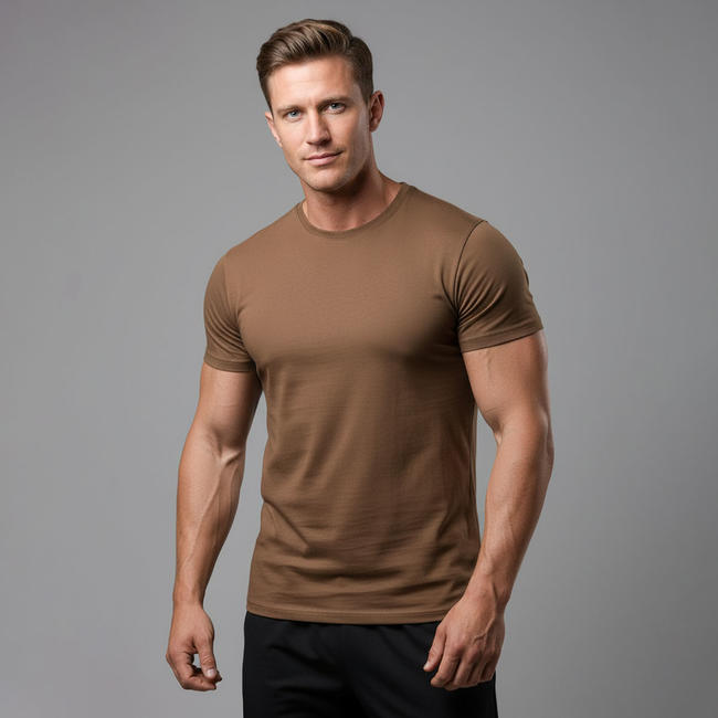 1001# T-shirt(Marron) en coton 220 g à manches courtes – Impression simple face (recto)