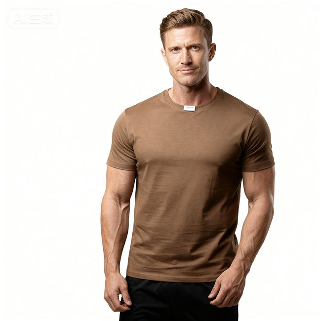 1001# T-shirt(Marron) en coton 220 g à manches courtes – Impression simple face (verso)