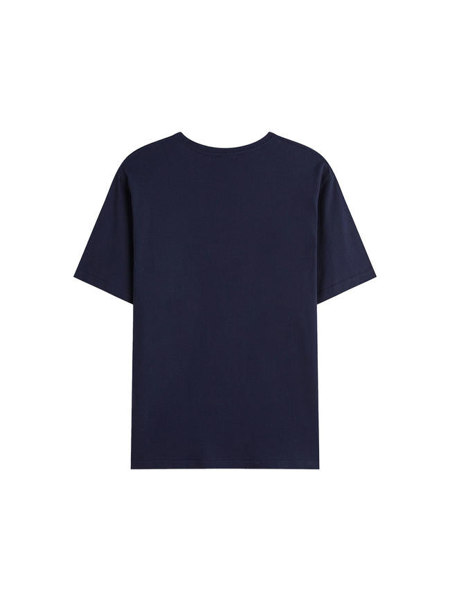 1001# T-shirt(Bleu marine) en coton 220 g à manches courtes – Impression simple face (recto)