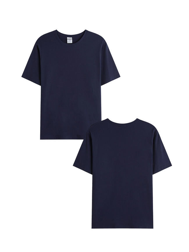 1001# T-shirt(Bleu marine) en coton 220 g à manches courtes – Impression simple face (recto)