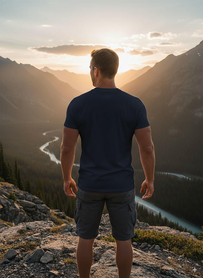 1001# T-shirt(Bleu marine) en coton 220 g à manches courtes – Impression simple face (recto)