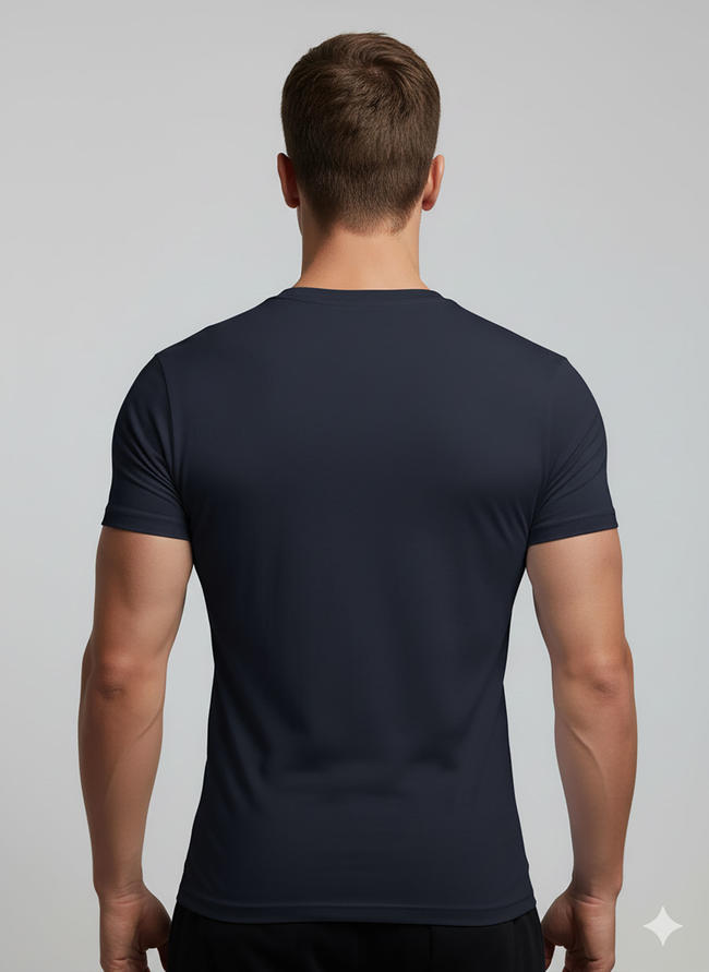 1001# T-shirt(Bleu marine) en coton 220 g à manches courtes – Impression simple face (verso)