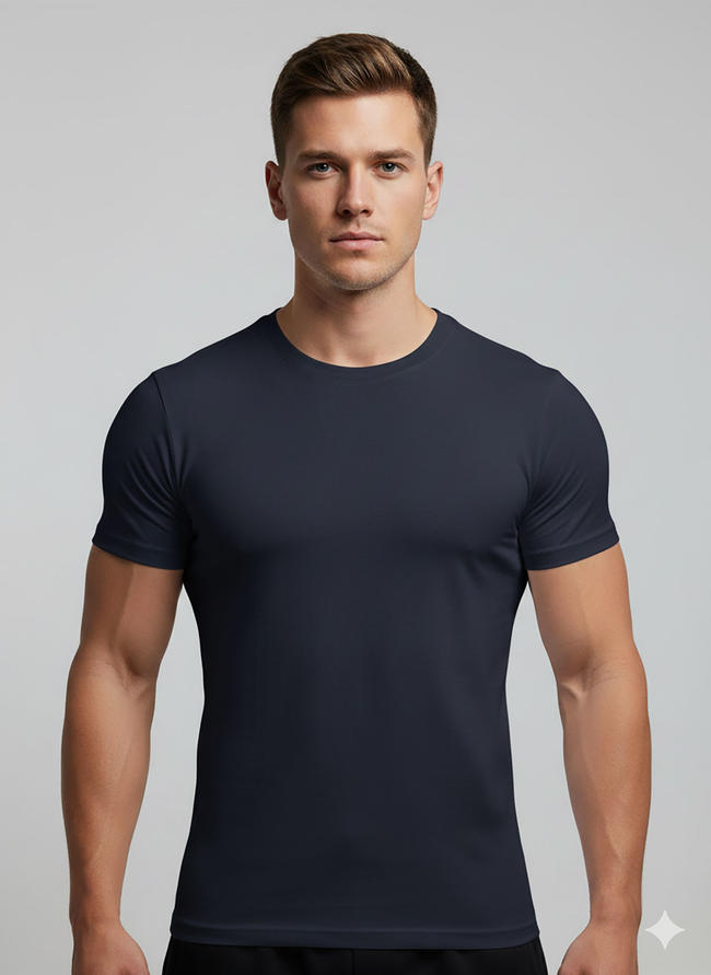 1001# T-shirt(Bleu marine) en coton 220 g à manches courtes – Impression simple face (verso)