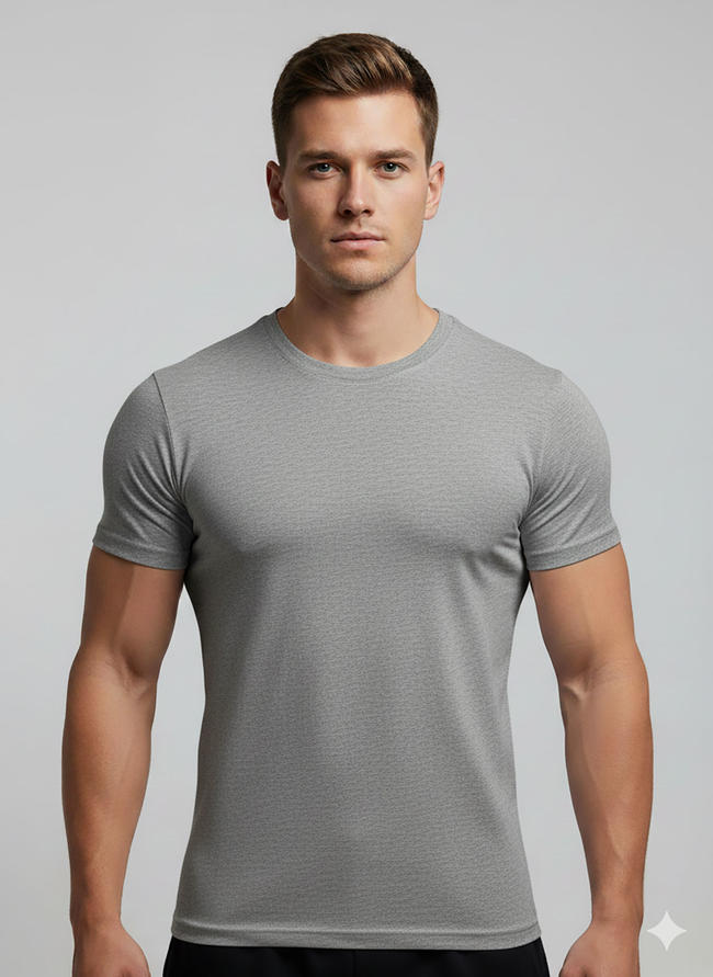 1001# T-shirt(Gris clair) en coton 220 g à manches courtes – Impression simple face (verso)