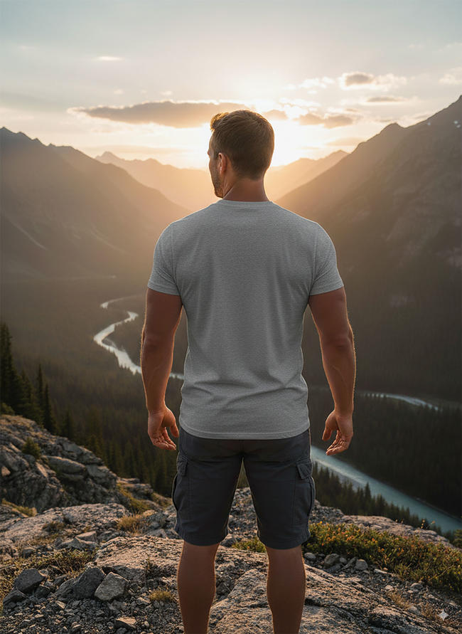 1001# T-shirt(Gris clair) en coton 220 g à manches courtes – Impression simple face (verso)