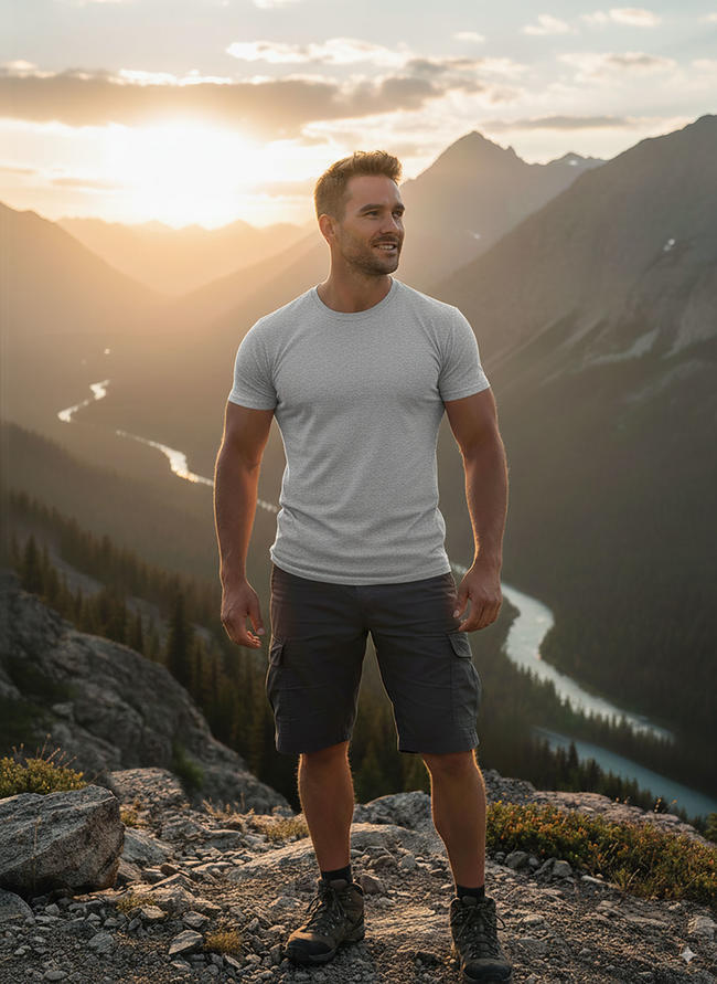 1001# T-shirt(Gris clair) en coton 220 g à manches courtes – Impression simple face (verso)