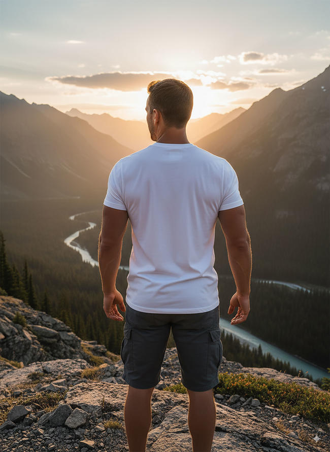 1001# T-shirt(Blanc) en coton 220 g à manches courtes – Impression simple face (verso)