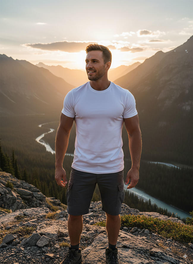 1001# T-shirt(Blanc) en coton 220 g à manches courtes – Impression simple face (recto)