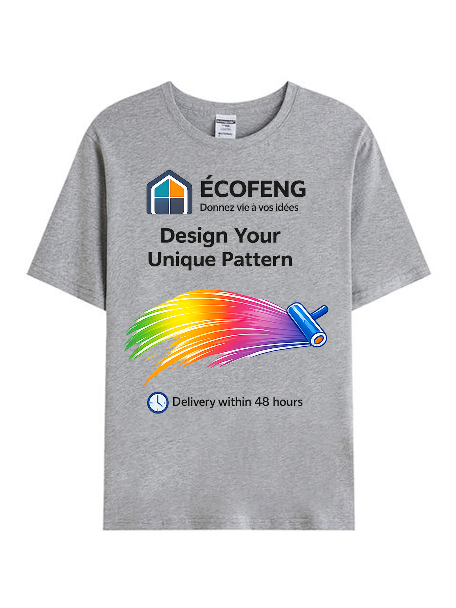 1001# T-shirt(Gris clair) en coton 220 g à manches courtes – Impression simple face (recto)